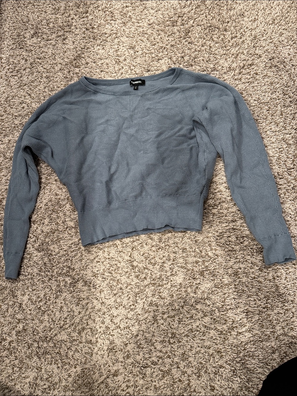 Express Mid-Blue Ribbed Knit Top